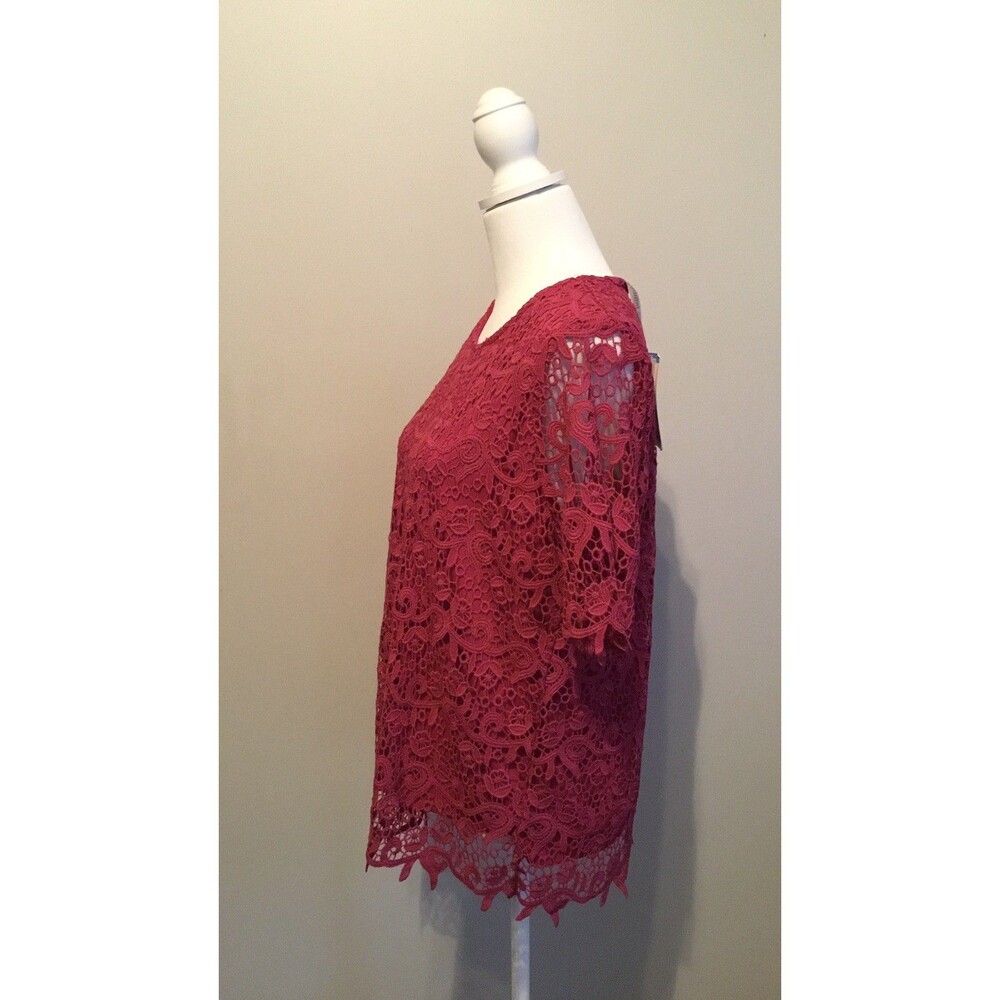 Philosophy Womens Pink short Sleeve Scalloped Crochet NWT Lace Sz L - Picture 4 of 9